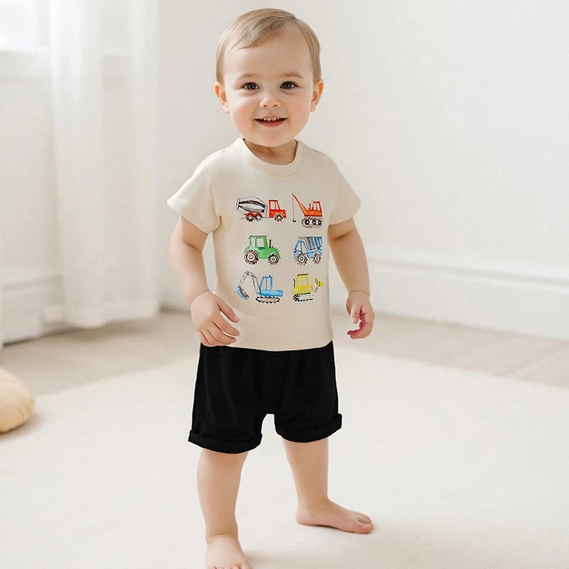 Boys Summer Outfits Dinosaur Print Short Sleeve T-Shirts Elastic Waist Shorts 2Pcs Clothes Set for Toddlers