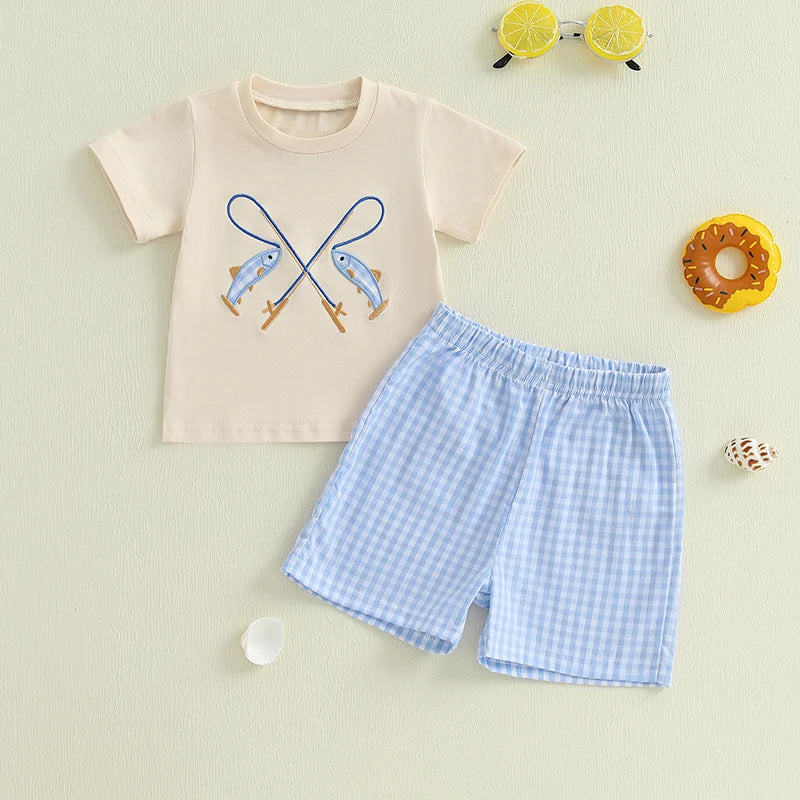 Toddler Boys Casual Outfits Dinosaur Print Short Sleeve T-Shirt and Elastic Waist Shorts Set for Summer 2 Piece Clothing Set