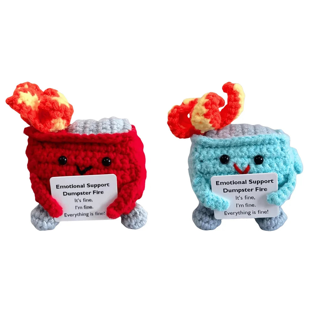 Cute Emotional Support Crochet Dumpster Fire Home Room Decor Funny Dumpster Handmade Knitting Doll Toy Ornament Christmas Gift