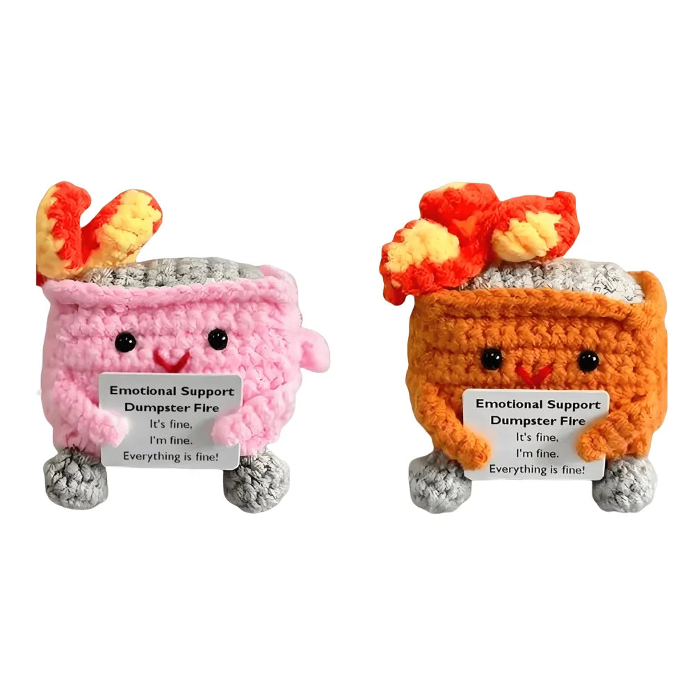 Cute Emotional Support Crochet Dumpster Fire Home Room Decor Funny Dumpster Handmade Knitting Doll Toy Ornament Christmas Gift