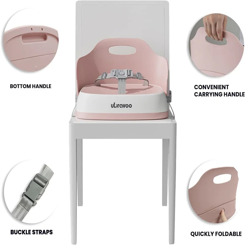 Portable Children's Booster Seat for Dining - Travel High Chair with 3-Point Harness