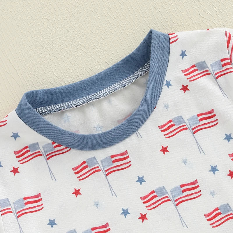 Infant Independence Day Apparel Set with Short Sleeve American Flag Print Tee and Pocket Shorts for Boys