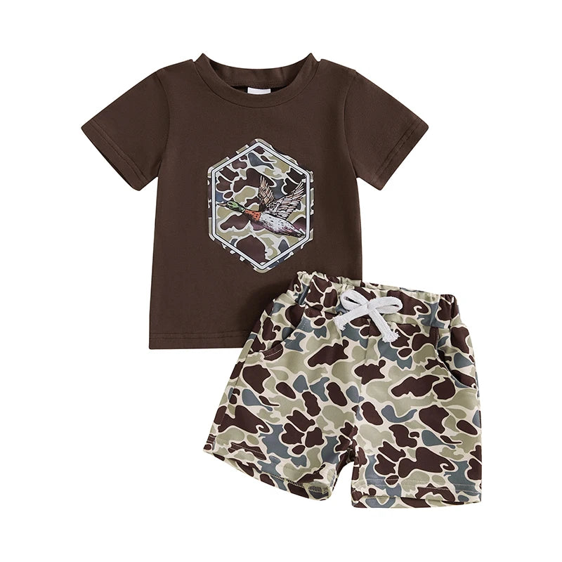 Infant Boy s Stylish Summer Ensemble Camo Print Crew Neck Tee with Matching Shorts - 2 Piece Set for Your Little Guy