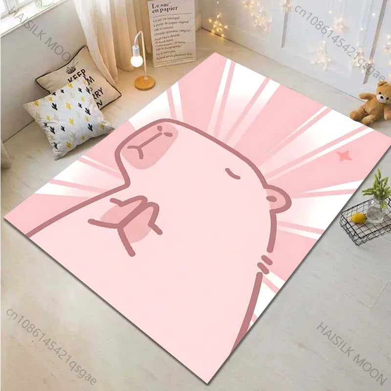 Cartoon Capybara Pattern Carpet for Living Room Bedroom Bedside Bathroom Floor Mat Non-slip Mat Game Room Mats Can Be Washing
