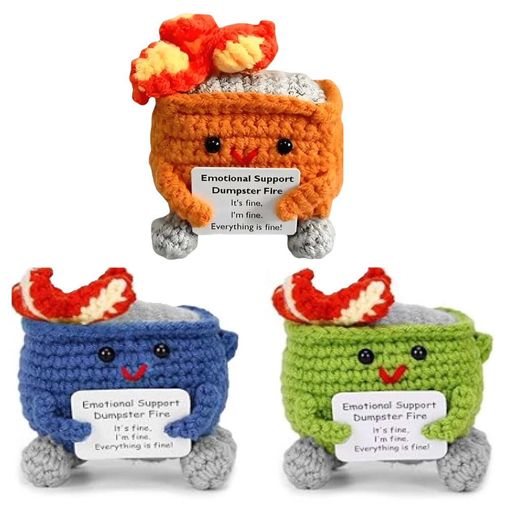 Cute Emotional Support Crochet Dumpster Fire Home Room Decor Funny Dumpster Handmade Knitting Doll Toy Ornament Christmas Gift