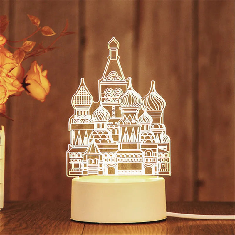 Romantic 3D Led Lamp warmwhite Acrylic LED Night Lights for Bedroom Decoration Kids Children's Bedside Lamp Wedding Party Favors