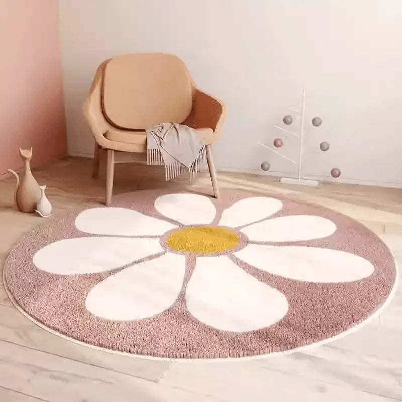 Rugs Living Room Carpet Round Pink Flower