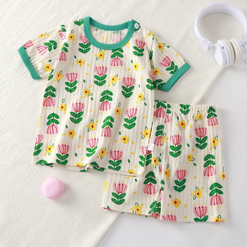 2PCS Children Clothing Set Child T-shirt Suit Summer Cotton New Girls Shorts Clothes Baby Boys Short Sleeve Kid Clothes