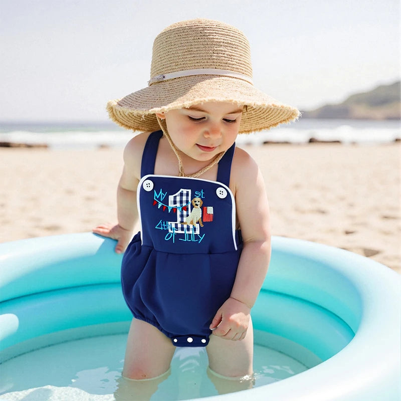Patriotic Stars and Stripes  for Newborns Adorable Jumpsuit with USA Flag Design Sleeveless Romper for Baby Boys Girls