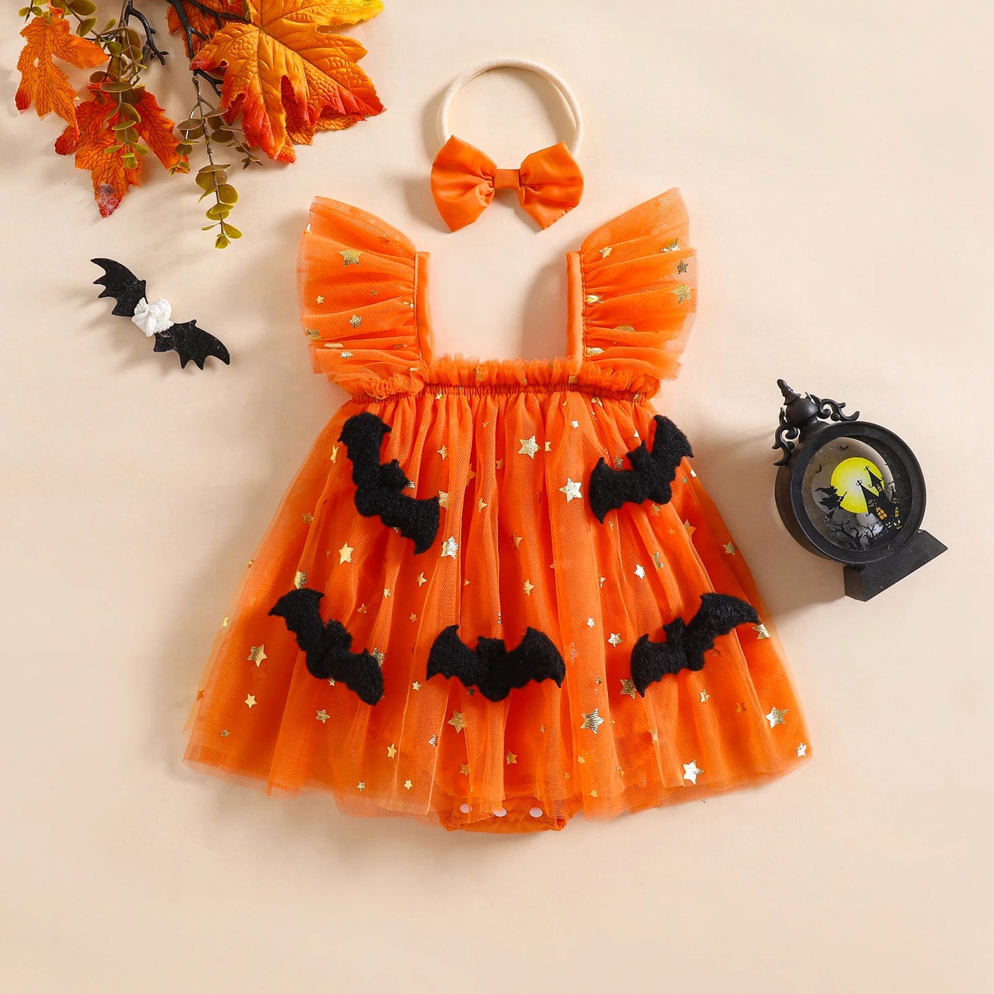 Halloween Newborn Girl Romper Dress with Headband