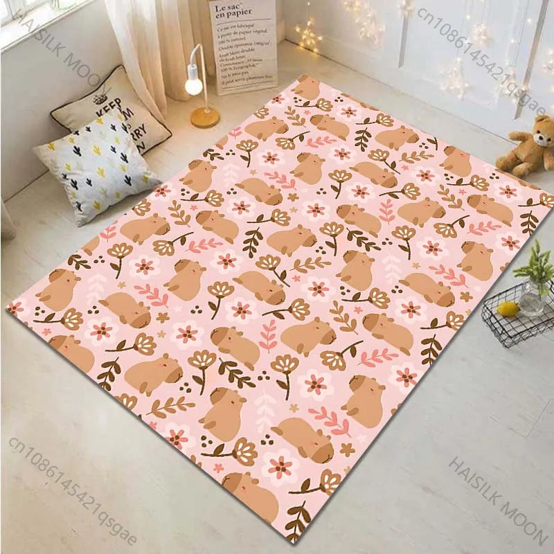 Cartoon Capybara Pattern Carpet for Living Room Bedroom Bedside Bathroom Floor Mat Non-slip Mat Game Room Mats Can Be Washing