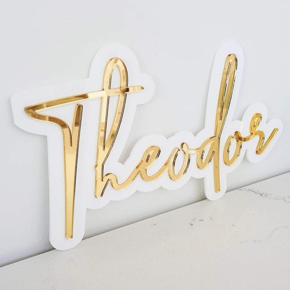 3D Custom Baby Name Sign Bilayer Acrylic Name Plate Mirror Acrylic Nursery Decor Teen Bedroom Wall Plate Decor Laser Cut Name