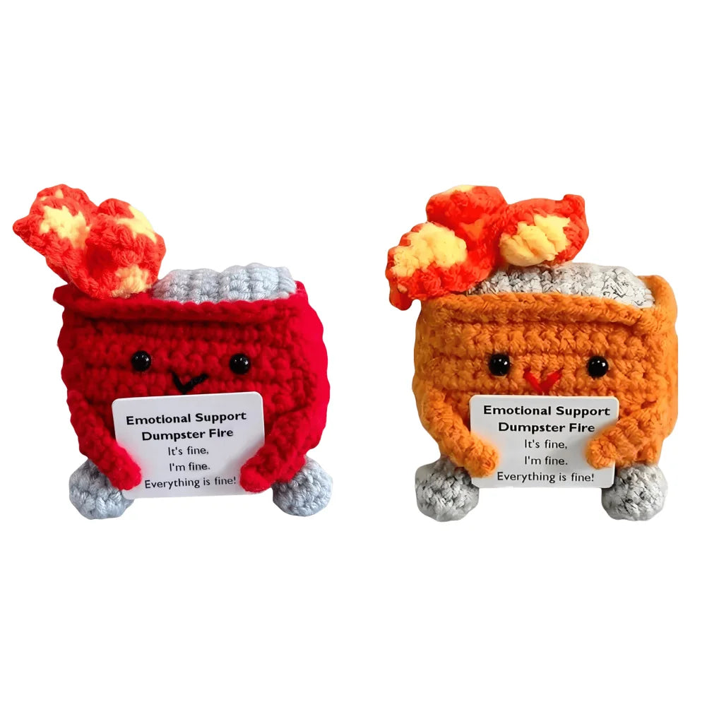Cute Emotional Support Crochet Dumpster Fire Home Room Decor Funny Dumpster Handmade Knitting Doll Toy Ornament Christmas Gift