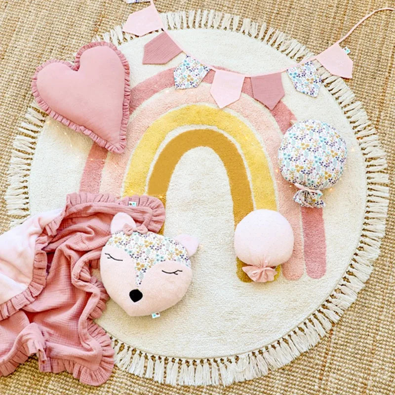 Baby Play Mat Nursery Carpet Bedroom Round Rug Cute Bedside Rugs Tassel Carpets Children Room Decor Floor Mats Ковер שָׁטִיחַ