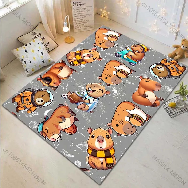 Cartoon Capybara Pattern Carpet for Living Room Bedroom Bedside Bathroom Floor Mat Non-slip Mat Game Room Mats Can Be Washing