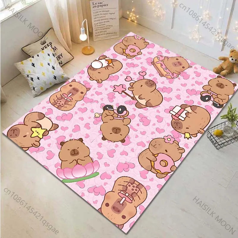 Cartoon Capybara Pattern Carpet for Living Room Bedroom Bedside Bathroom Floor Mat Non-slip Mat Game Room Mats Can Be Washing