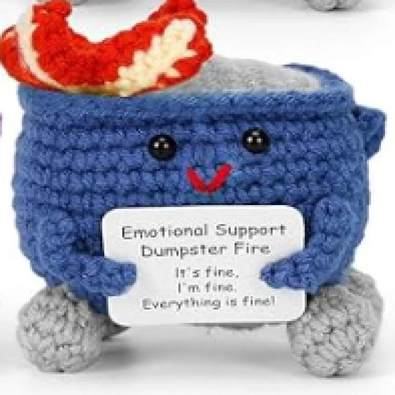Cute Emotional Support Crochet Dumpster Fire Home Room Decor Funny Dumpster Handmade Knitting Doll Toy Ornament Christmas Gift