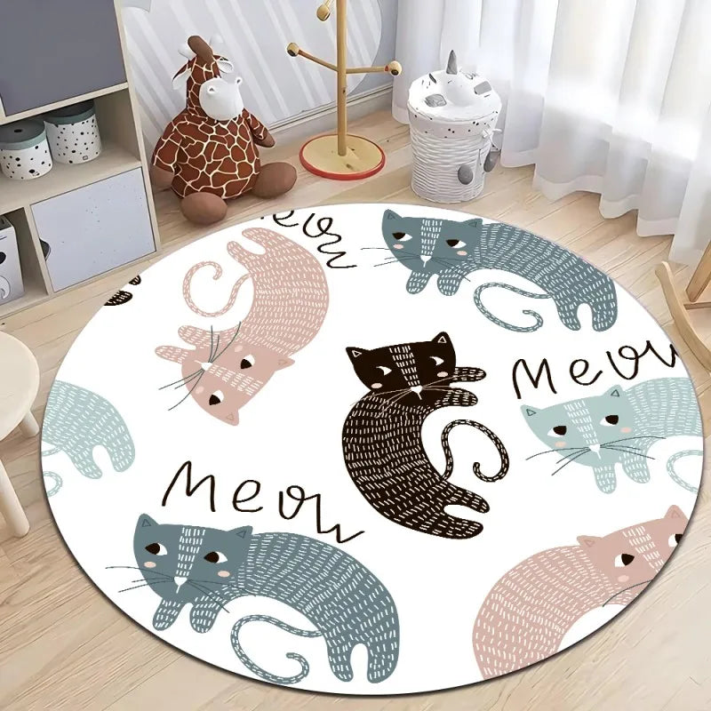 Cute Dinosaur Cartoon Round Rug, Soft Chenille Non-Slip Floor Mat for Kids Room