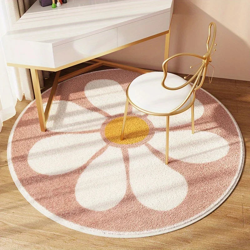 Rugs Living Room Carpet Round Pink Flower