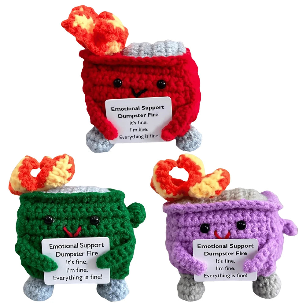 Cute Emotional Support Crochet Dumpster Fire Home Room Decor Funny Dumpster Handmade Knitting Doll Toy Ornament Christmas Gift
