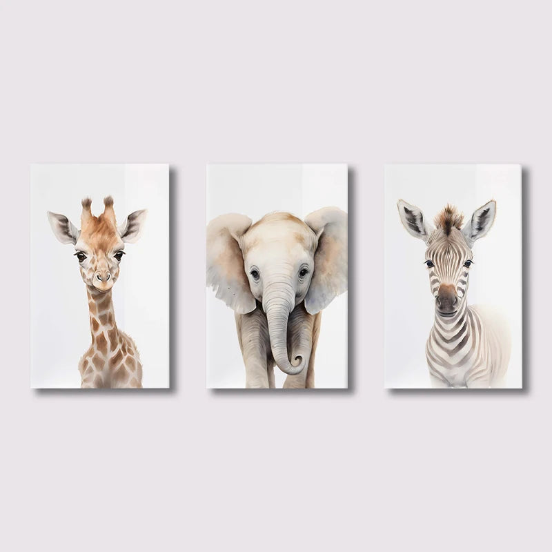 Safari Decor Set of 3 Poster Jungle Animal Nursery Wall Art Prints