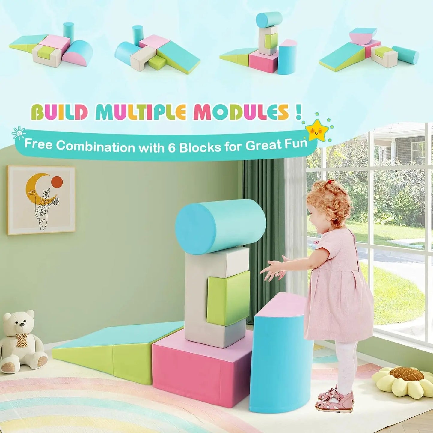 6-Piece Climb and Crawl Playset, Soft Climbing Foam Blocks