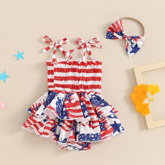 Toddler Girls Summer Outfit Short Sleeve Floral Print Romper with Matching Bow Headband Cute Baby Girl Clothes