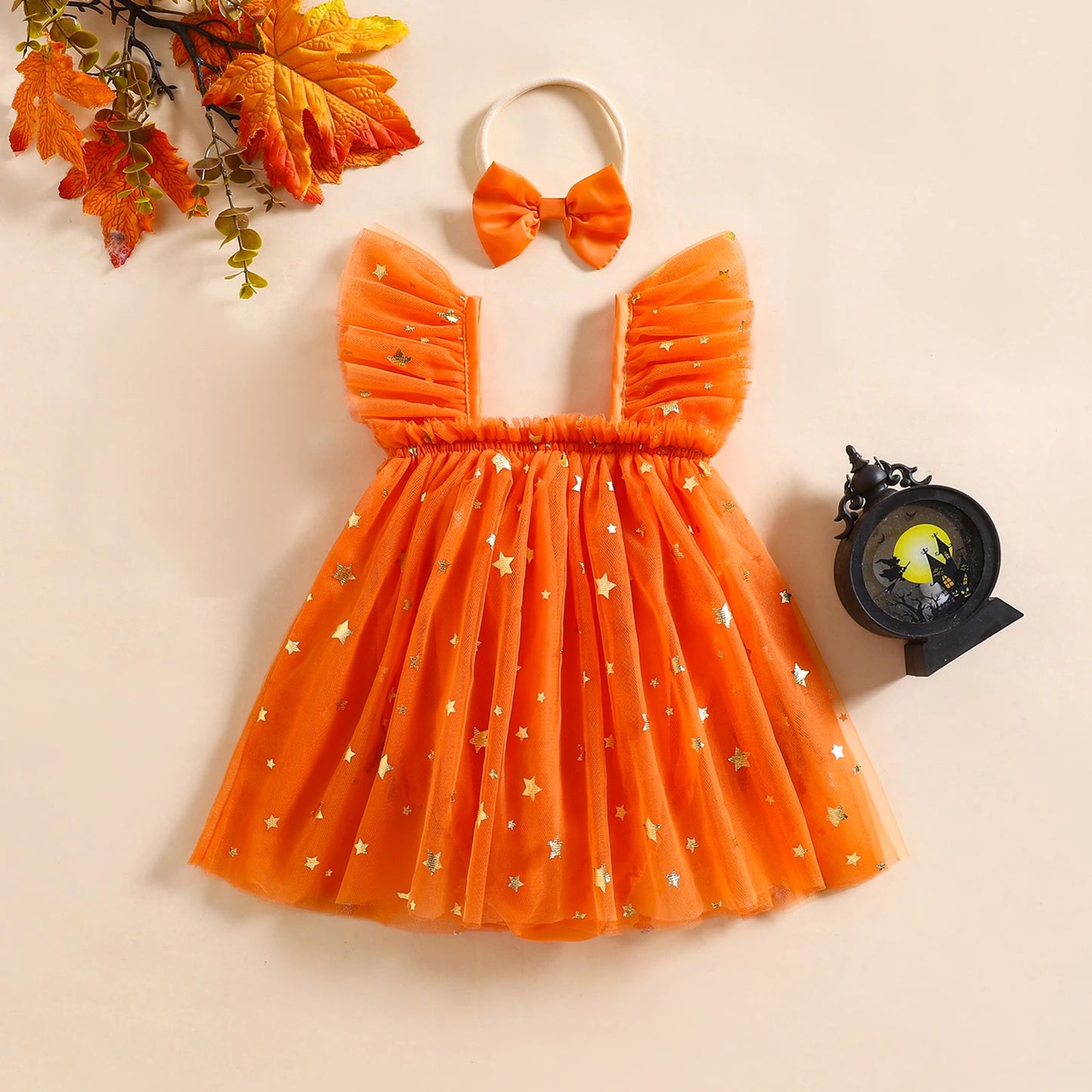 Halloween Newborn Girl Romper Dress with Headband