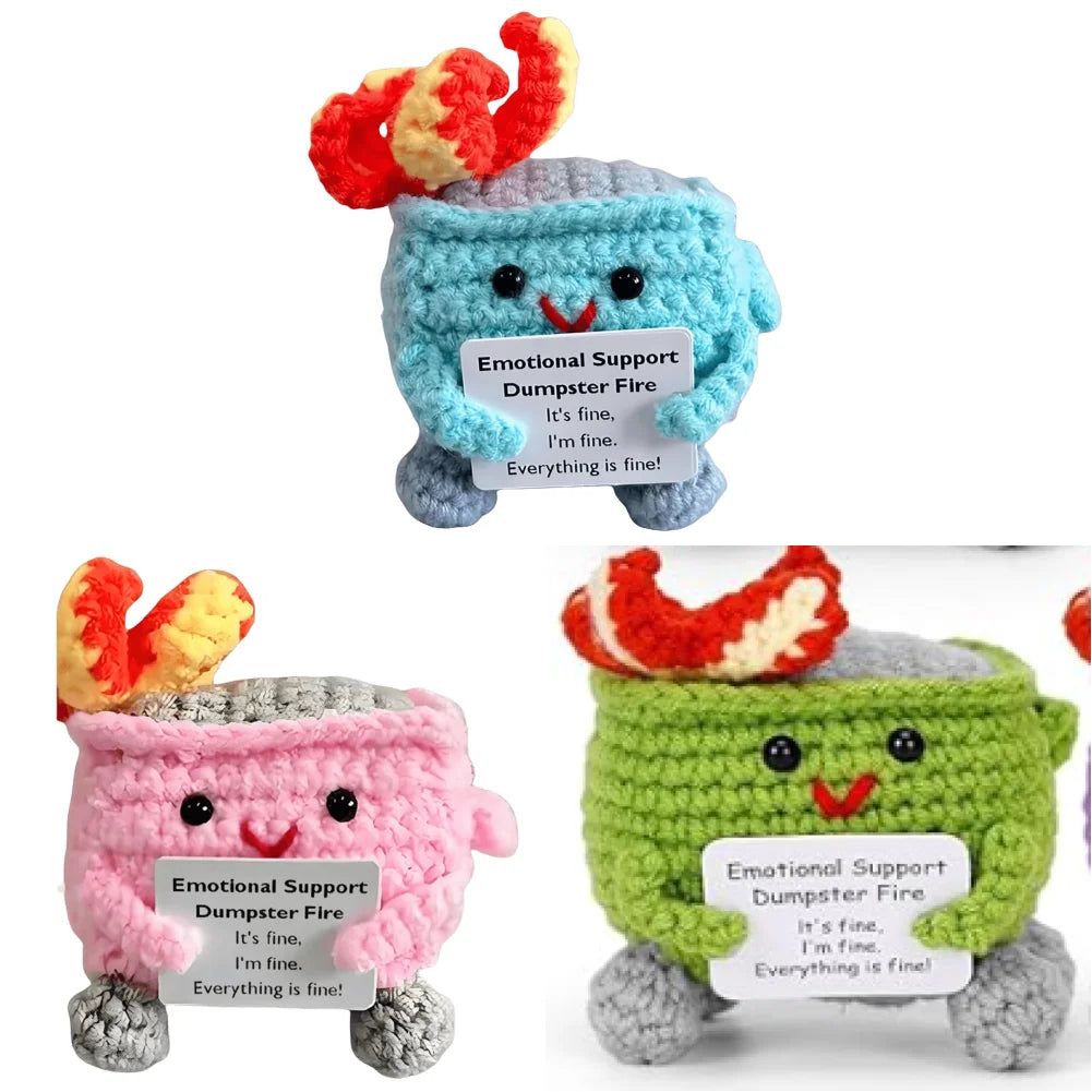 Cute Emotional Support Crochet Dumpster Fire Home Room Decor Funny Dumpster Handmade Knitting Doll Toy Ornament Christmas Gift