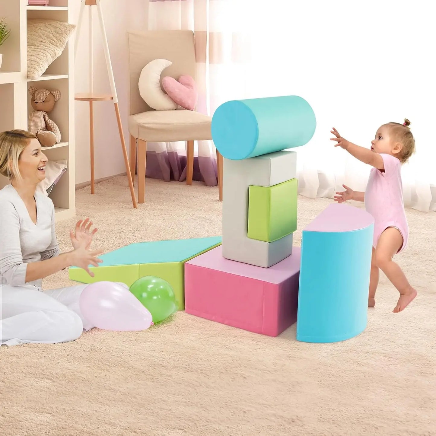 6-Piece Climb and Crawl Playset, Soft Climbing Foam Blocks