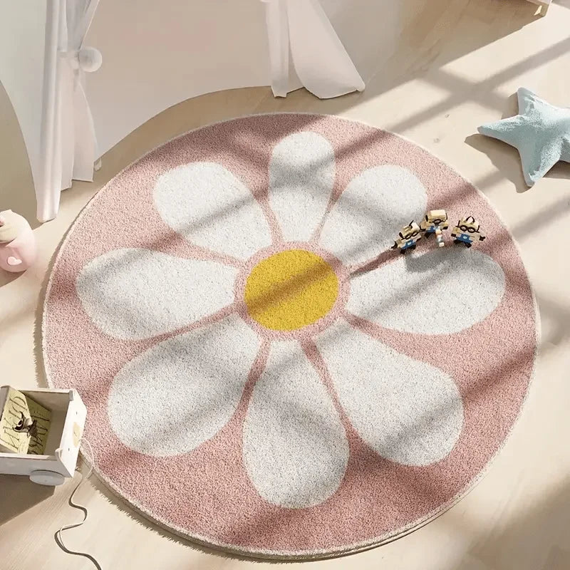 Rugs Living Room Carpet Round Pink Flower