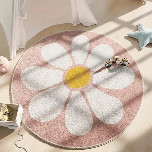 Rugs Living Room Carpet Round Pink Flower