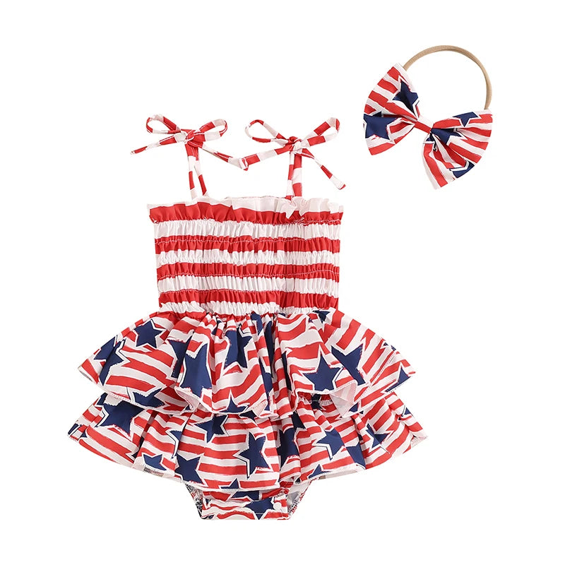 Toddler Girls Summer Outfit Short Sleeve Floral Print Romper with Matching Bow Headband Cute Baby Girl Clothes