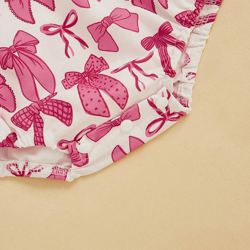 Adorable Baby Girls Rompers with Cute Bow Detailing and Floral Print Round Neckline and Fly Sleeves Perfect Infant Bodysuits