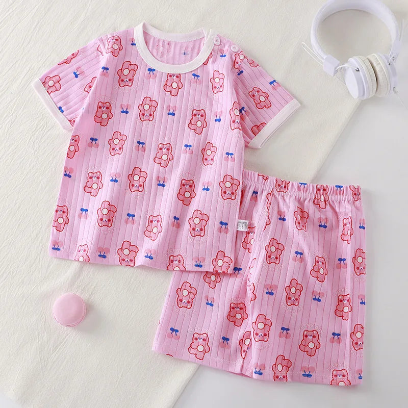 2PCS Children Clothing Set Child T-shirt Suit Summer Cotton New Girls Shorts Clothes Baby Boys Short Sleeve Kid Clothes