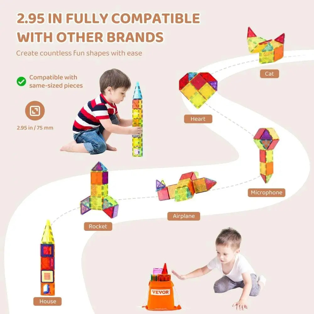 55 Pcs Magnetic Building Tiles for kids STEM Educational, Creative building Set