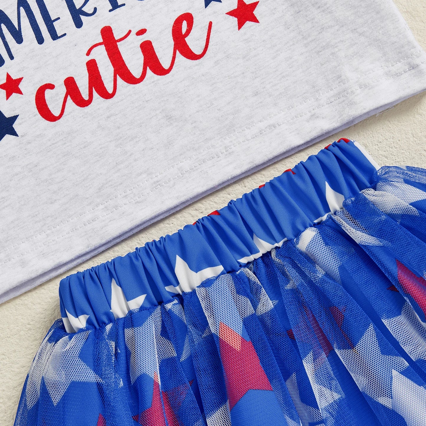 Kids Girls 4th of July Skirt Outfits Short Sleeve