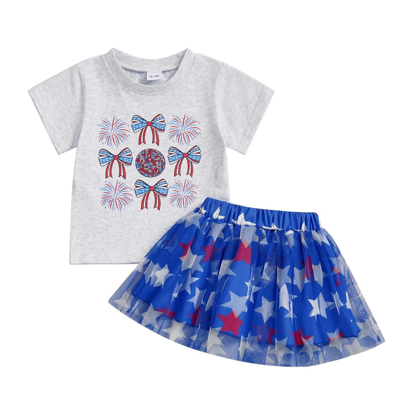 Kids Girls 4th of July Skirt Outfits Short Sleeve