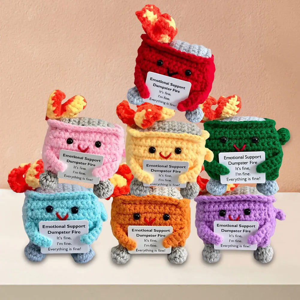 Cute Emotional Support Crochet Dumpster Fire Home Room Decor Funny Dumpster Handmade Knitting Doll Toy Ornament Christmas Gift