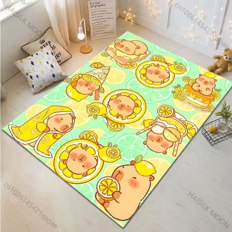 Cartoon Capybara Pattern Carpet for Living Room Bedroom Bedside Bathroom Floor Mat Non-slip Mat Game Room Mats Can Be Washing