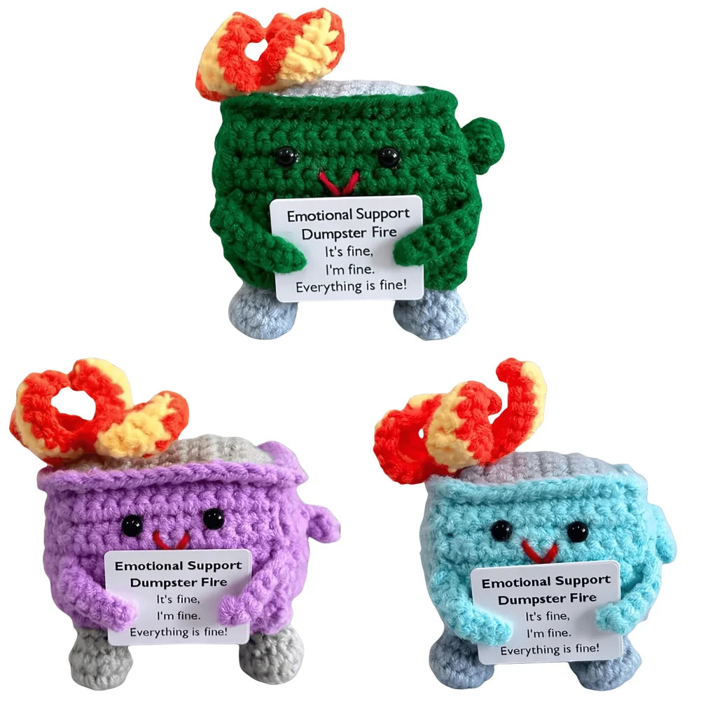 Cute Emotional Support Crochet Dumpster Fire Home Room Decor Funny Dumpster Handmade Knitting Doll Toy Ornament Christmas Gift