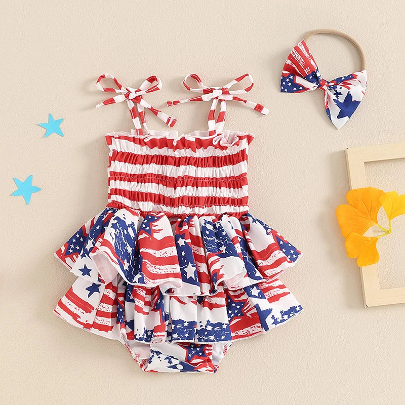 Toddler Girls Summer Outfit Short Sleeve Floral Print Romper with Matching Bow Headband Cute Baby Girl Clothes