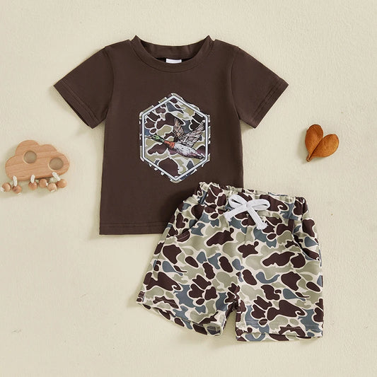 Infant Boy s Stylish Summer Ensemble Camo Print Crew Neck Tee with Matching Shorts - 2 Piece Set for Your Little Guy
