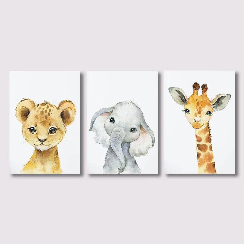 Safari Decor Set of 3 Poster Jungle Animal Nursery Wall Art Prints