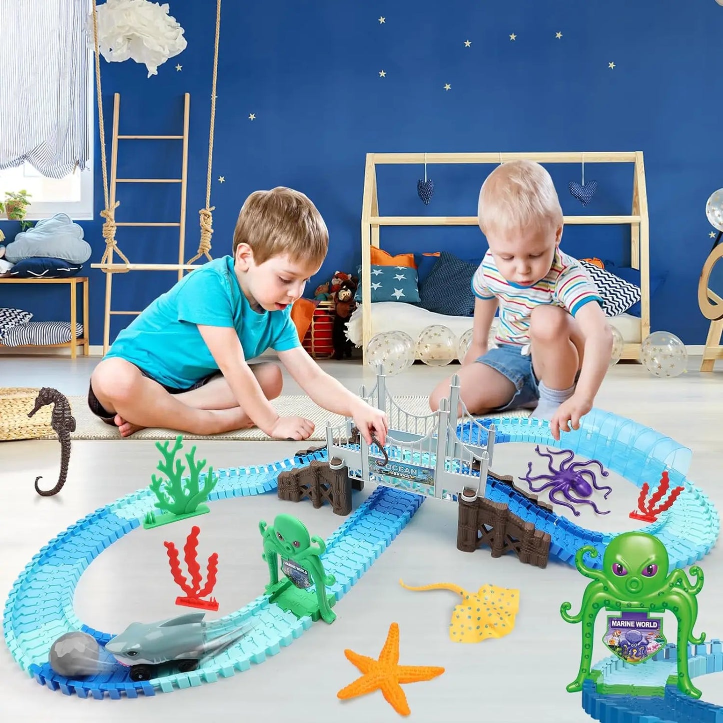 VATOS Track Toys 183 Pcs Shark Race Car and track
