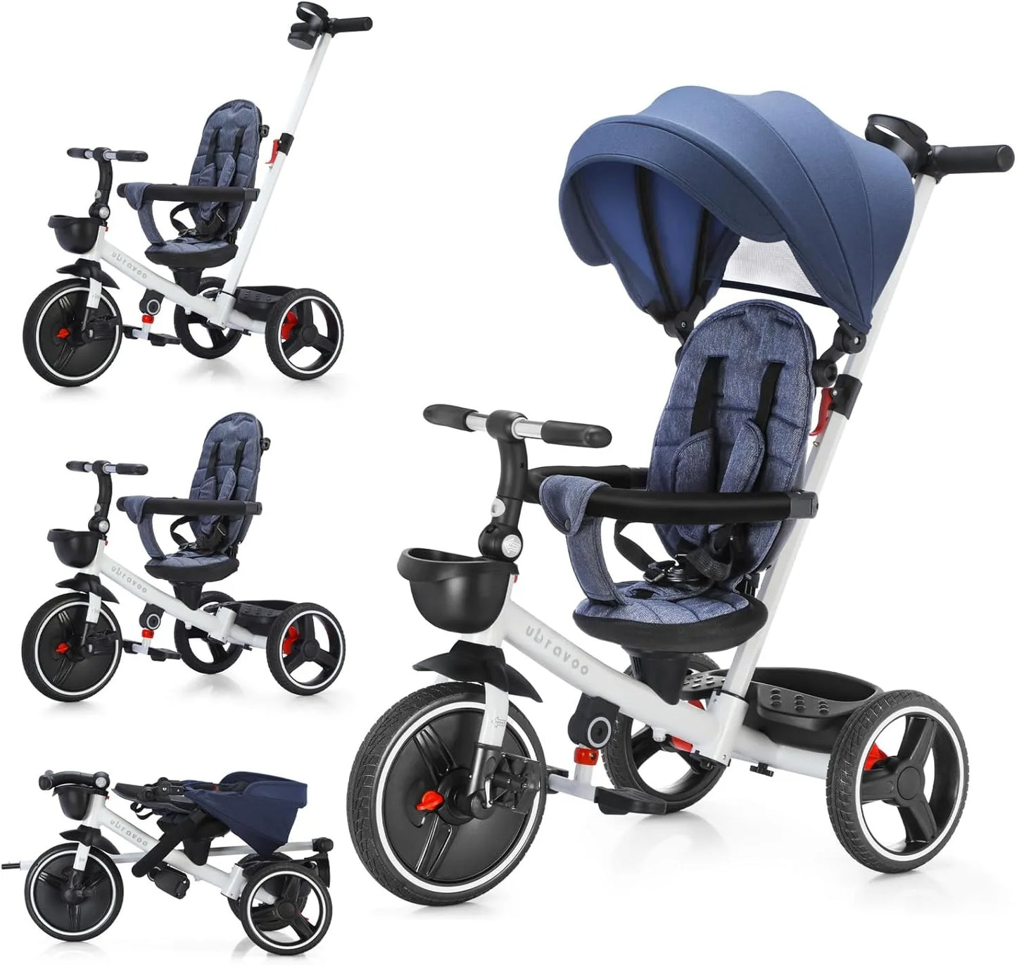 Ubravoo Baby Stroller Tricycle Ride Bike , 5-in-1, Adjustable Canopy