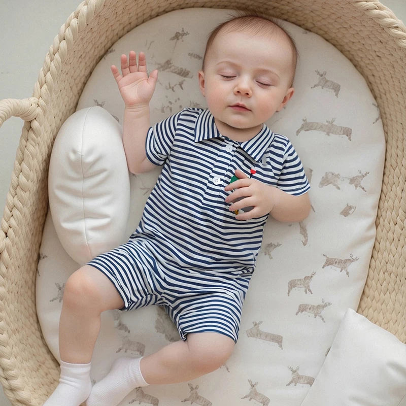 Infant Boys Rompers with Cute Animal Applique and Snap Closure Short Sleeve Summer Outfits Jumpsuits for Newborns
