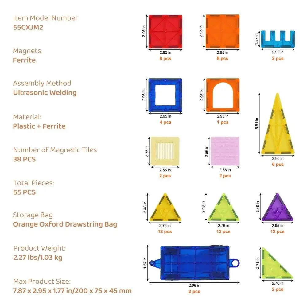 55 Pcs Magnetic Building Tiles for kids STEM Educational, Creative building Set