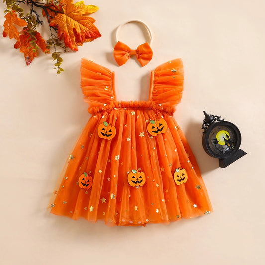 Halloween Newborn Girl Romper Dress with Headband