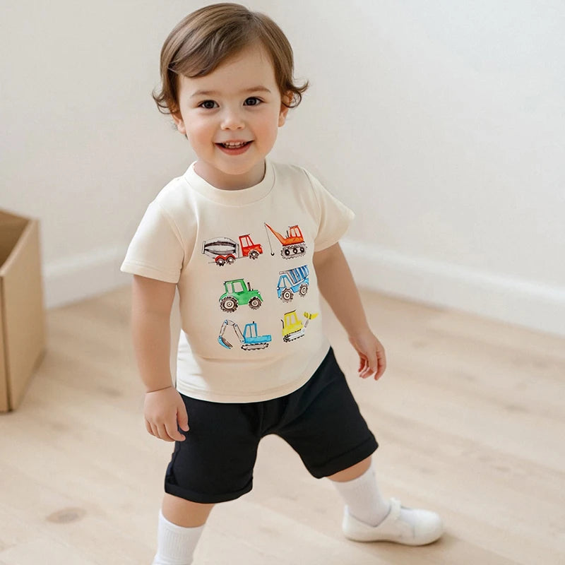 Boys Summer Outfits Dinosaur Print Short Sleeve T-Shirts Elastic Waist Shorts 2Pcs Clothes Set for Toddlers